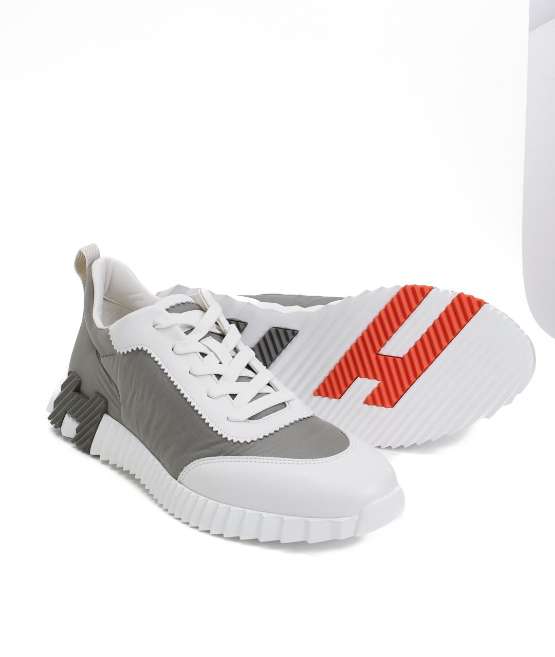 HERMES Серые кожаные низкие кроссовки / кеды, фото 6