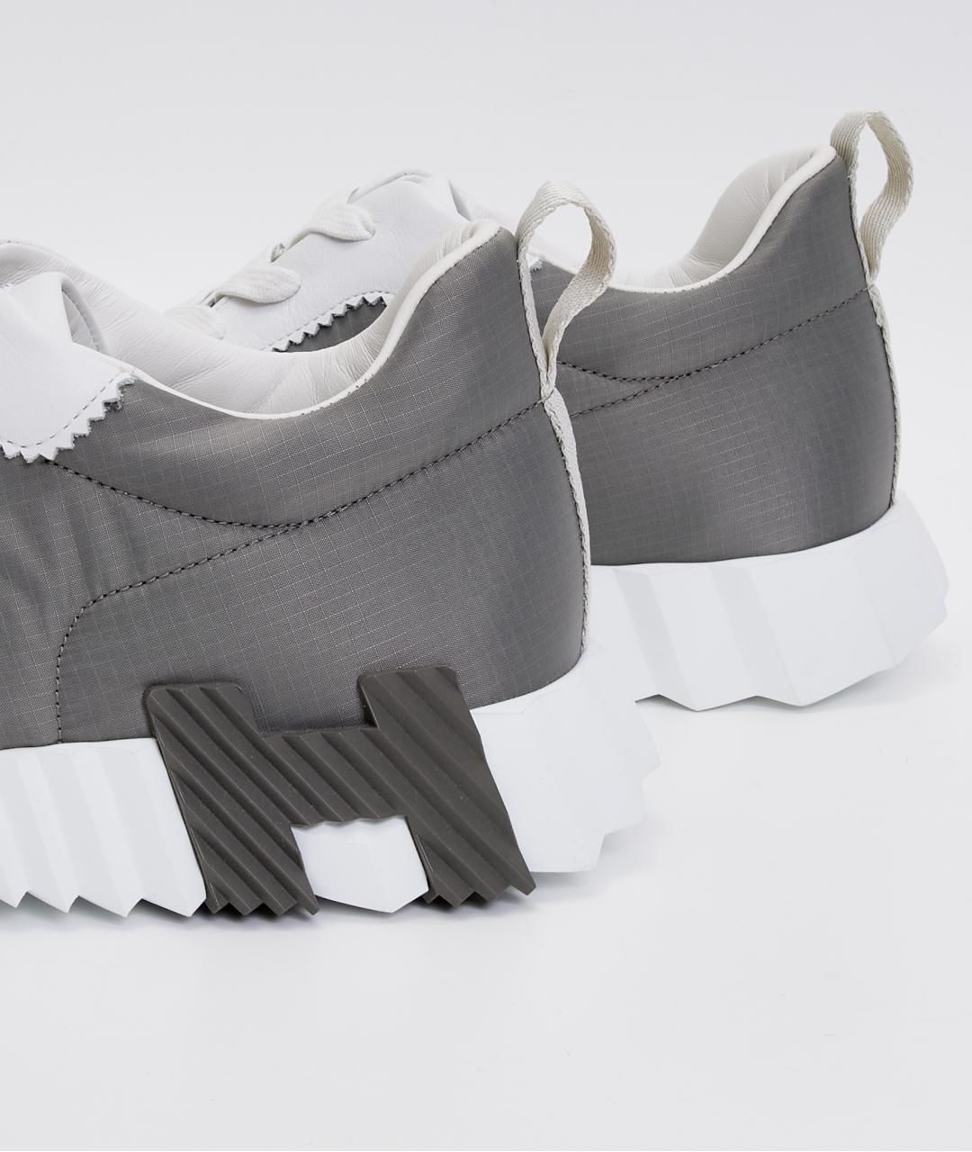 HERMES Серые кожаные низкие кроссовки / кеды, фото 5