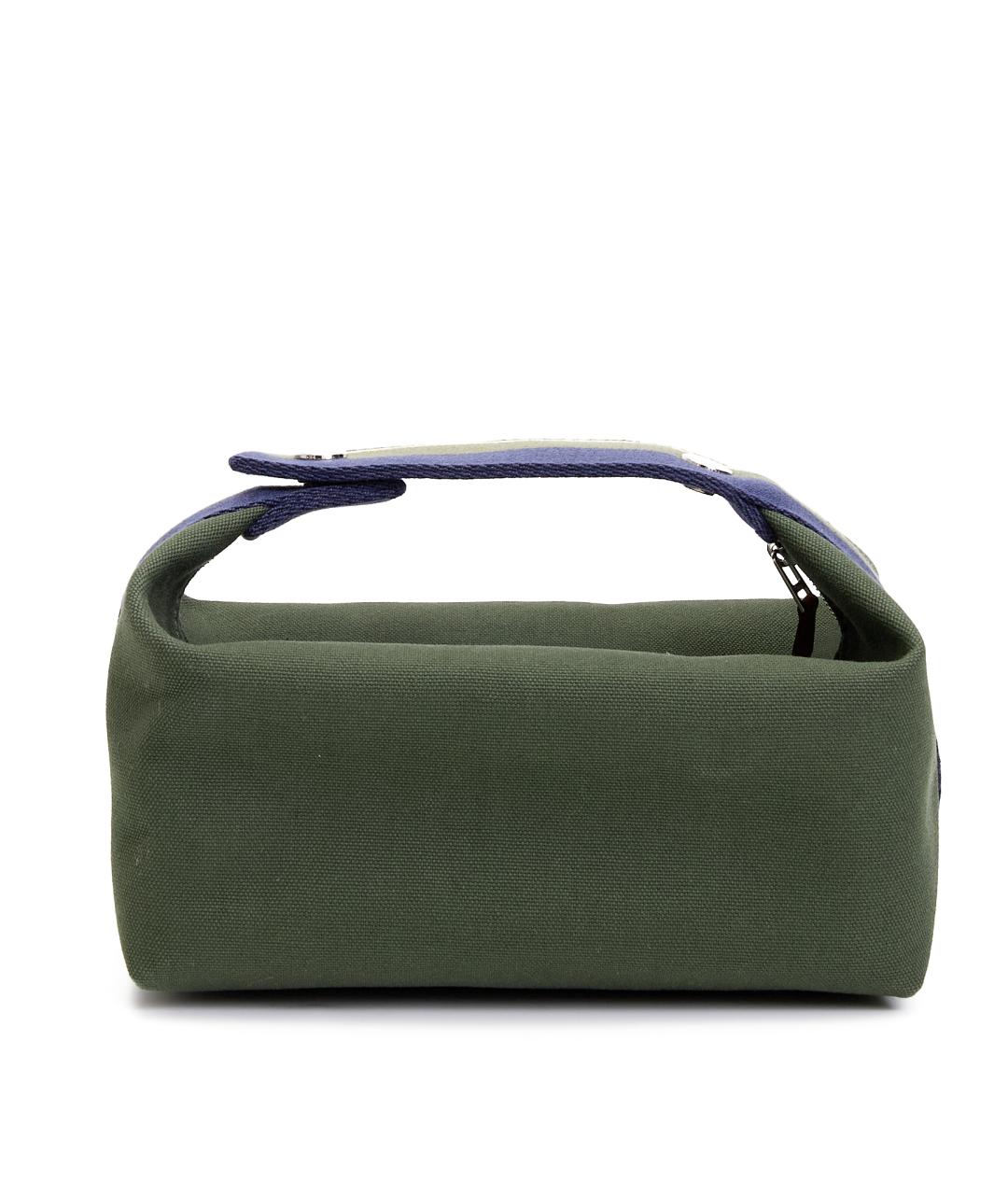 HERMES Хаки тканевая косметичка, фото 3