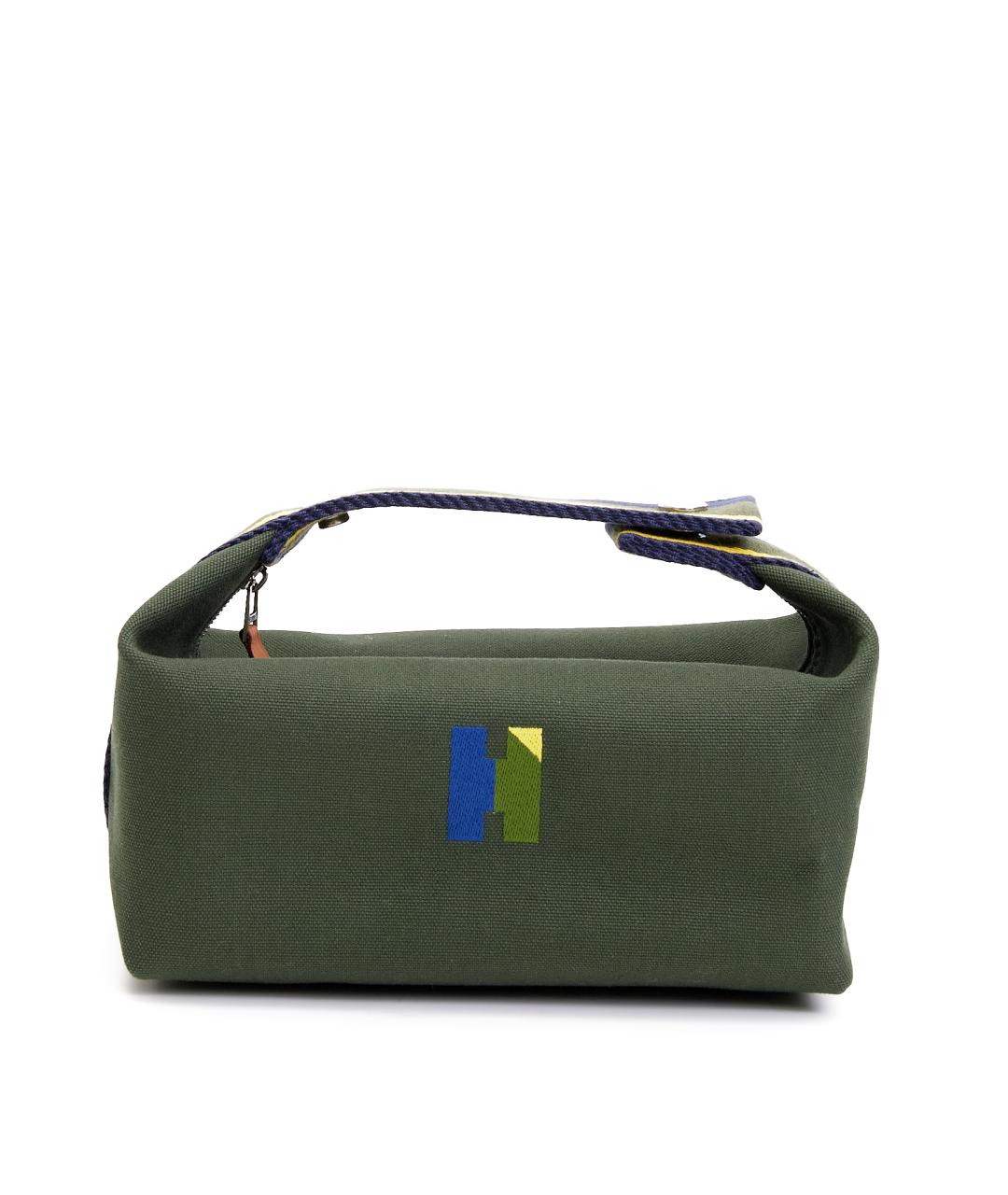 HERMES Хаки тканевая косметичка, фото 1