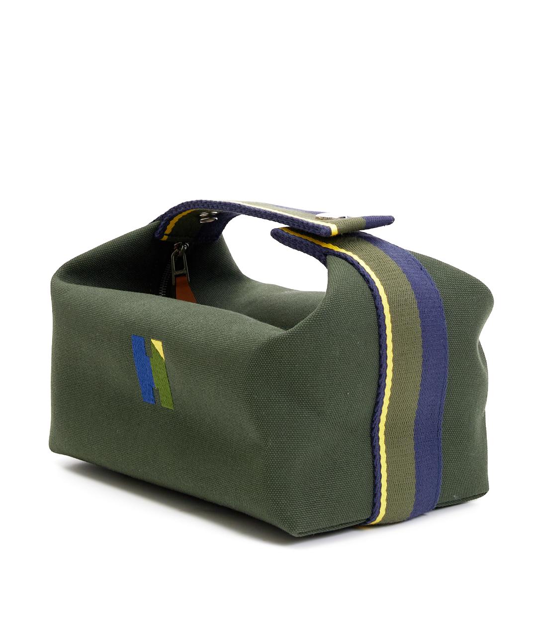 HERMES Хаки тканевая косметичка, фото 2