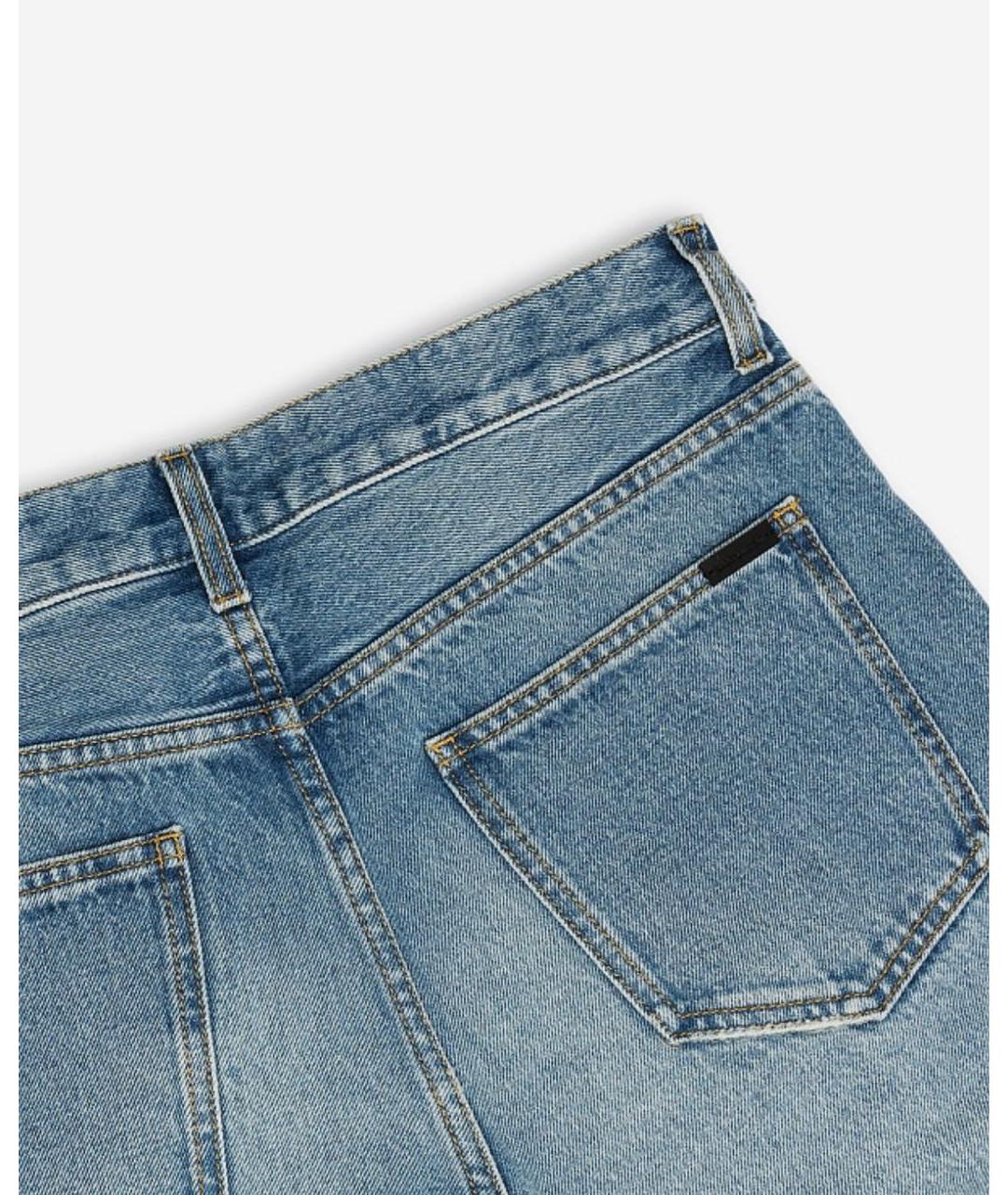 SAINT LAURENT Голубые хлопковые прямые джинсы, фото 3