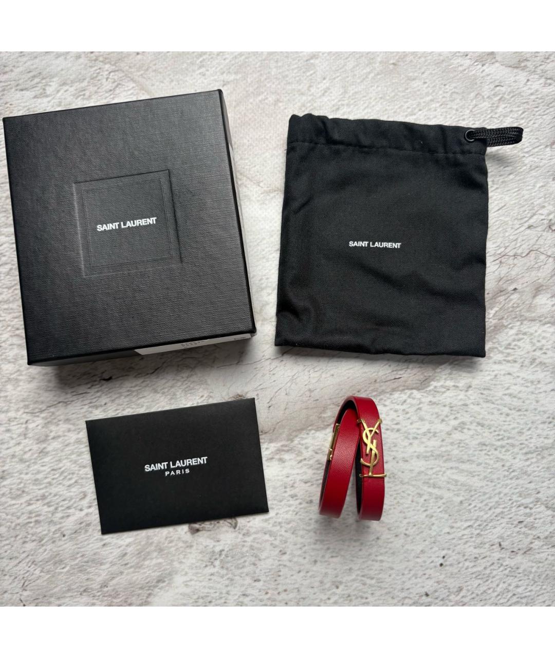 SAINT LAURENT Красный кожаный браслет, фото 3