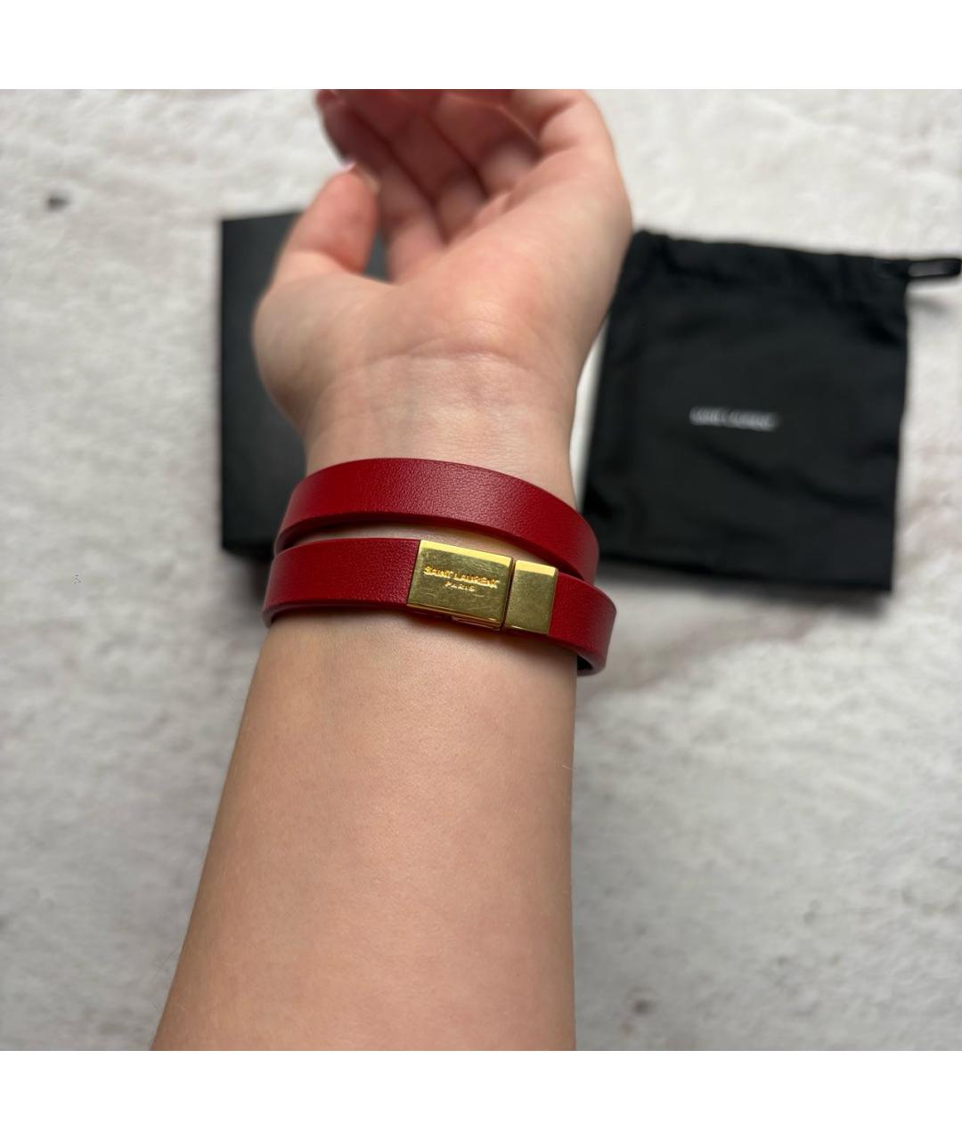 SAINT LAURENT Красный кожаный браслет, фото 6