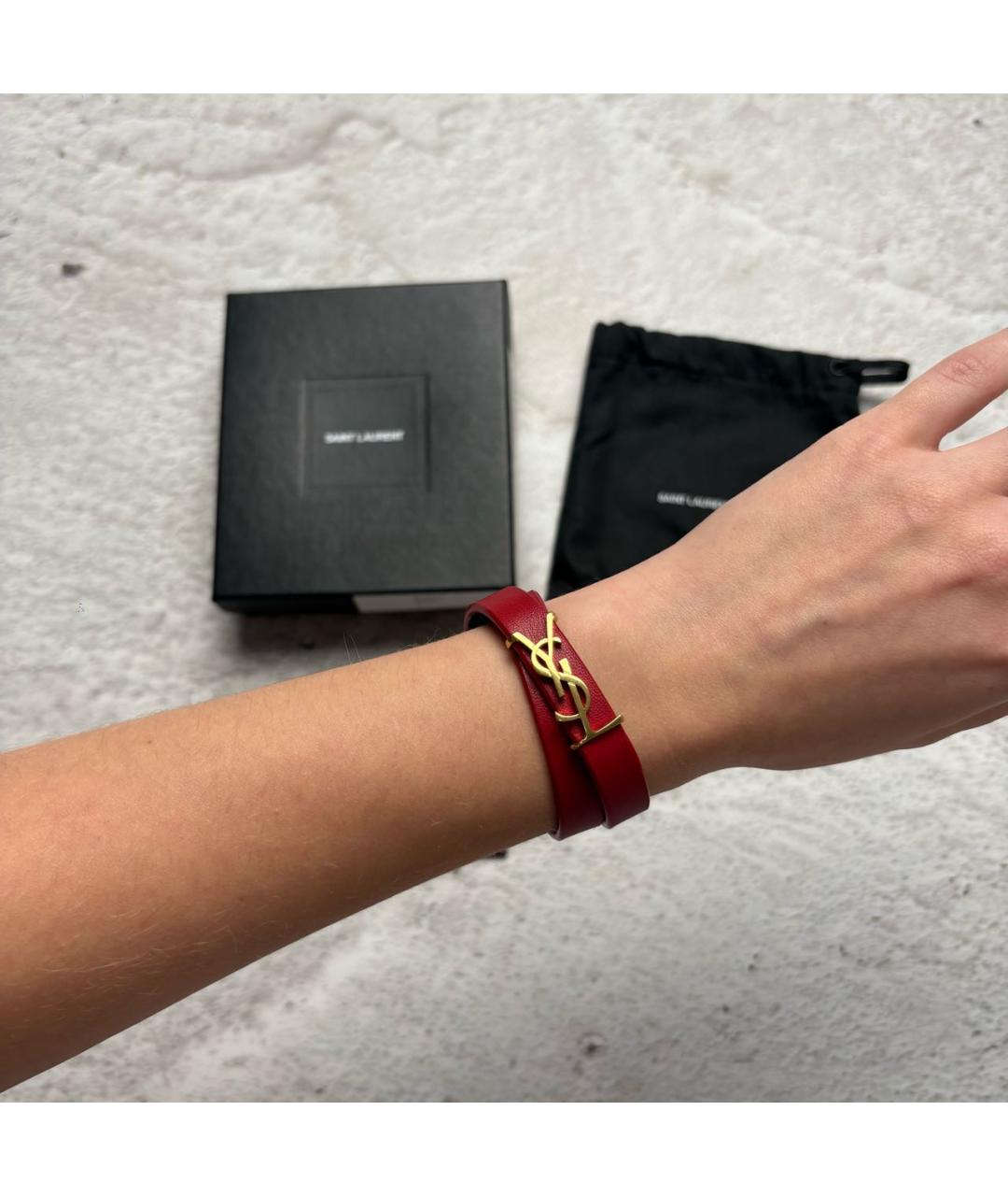 SAINT LAURENT Красный кожаный браслет, фото 2