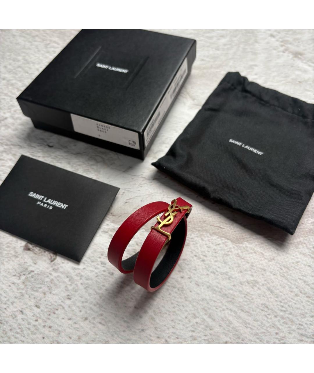 SAINT LAURENT Красный кожаный браслет, фото 4