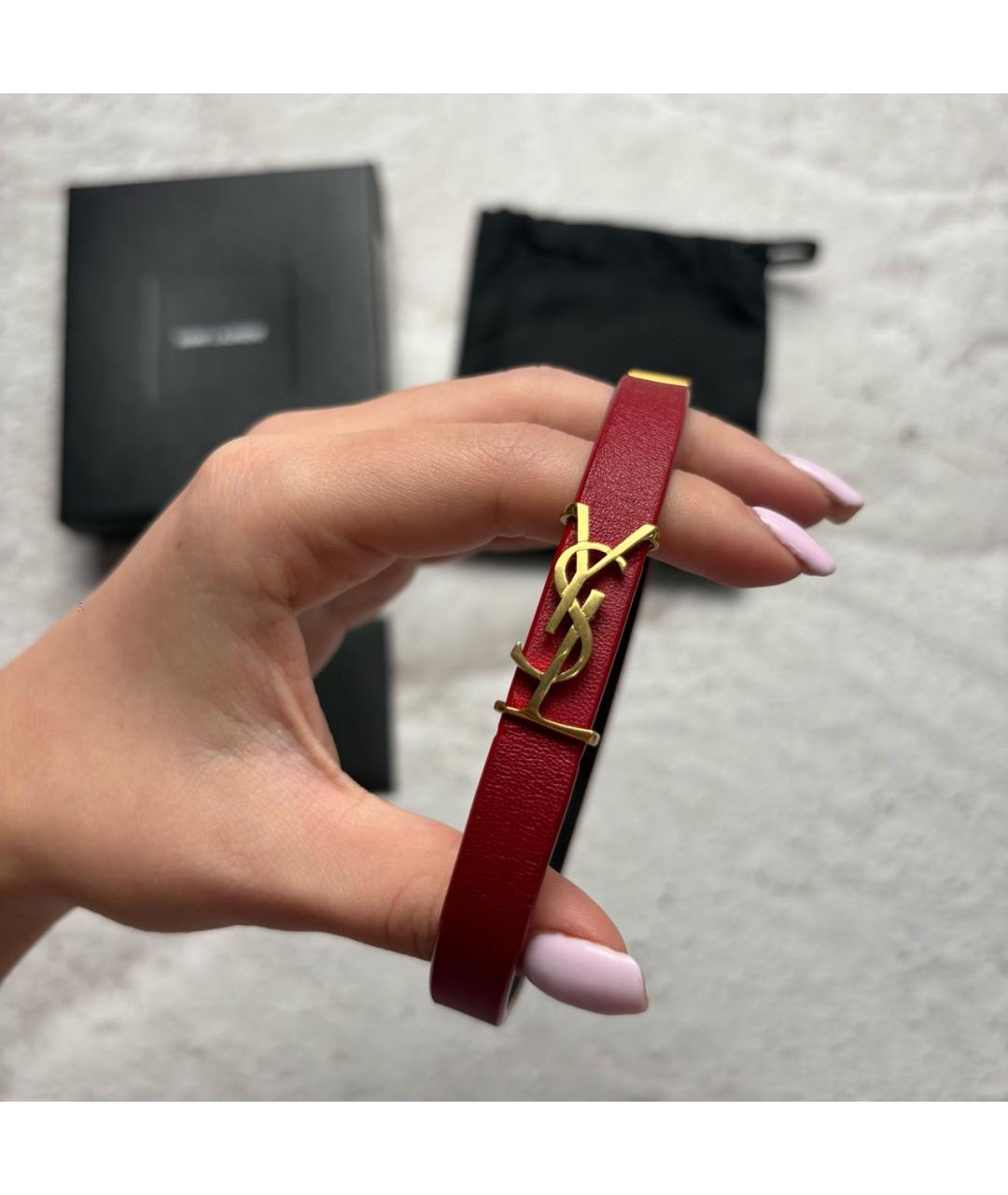 SAINT LAURENT Красный кожаный браслет, фото 9