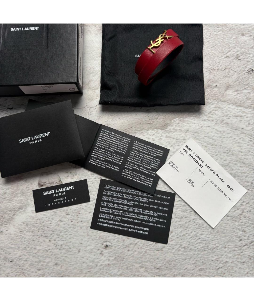 SAINT LAURENT Красный кожаный браслет, фото 8