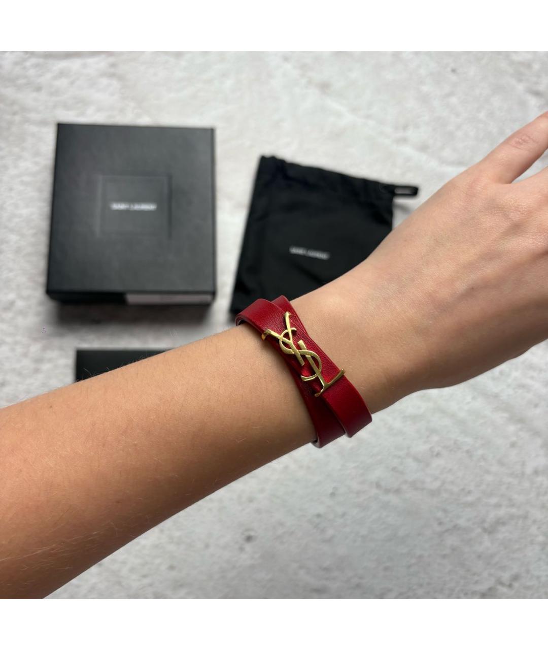 SAINT LAURENT Красный кожаный браслет, фото 5