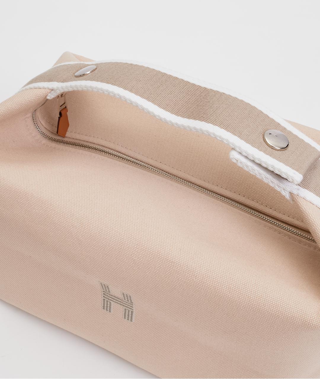 HERMES Бежевая тканевая косметичка, фото 4