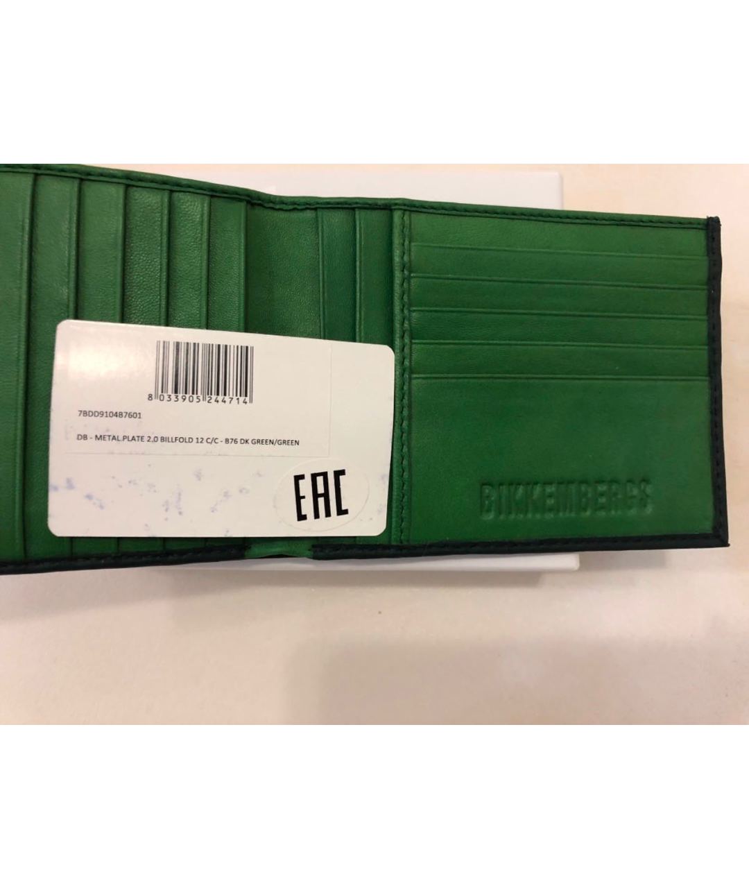 BIKKEMBERGS Зеленый кожаный кошелек, фото 7