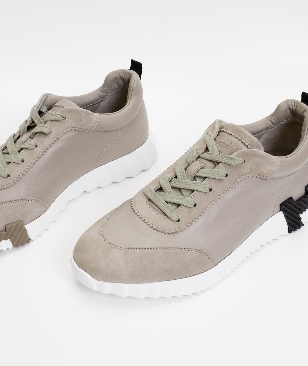 HERMES Серые кожаные низкие кроссовки / кеды, фото 3