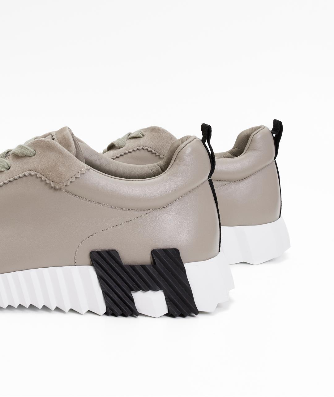 HERMES Серые кожаные низкие кроссовки / кеды, фото 5