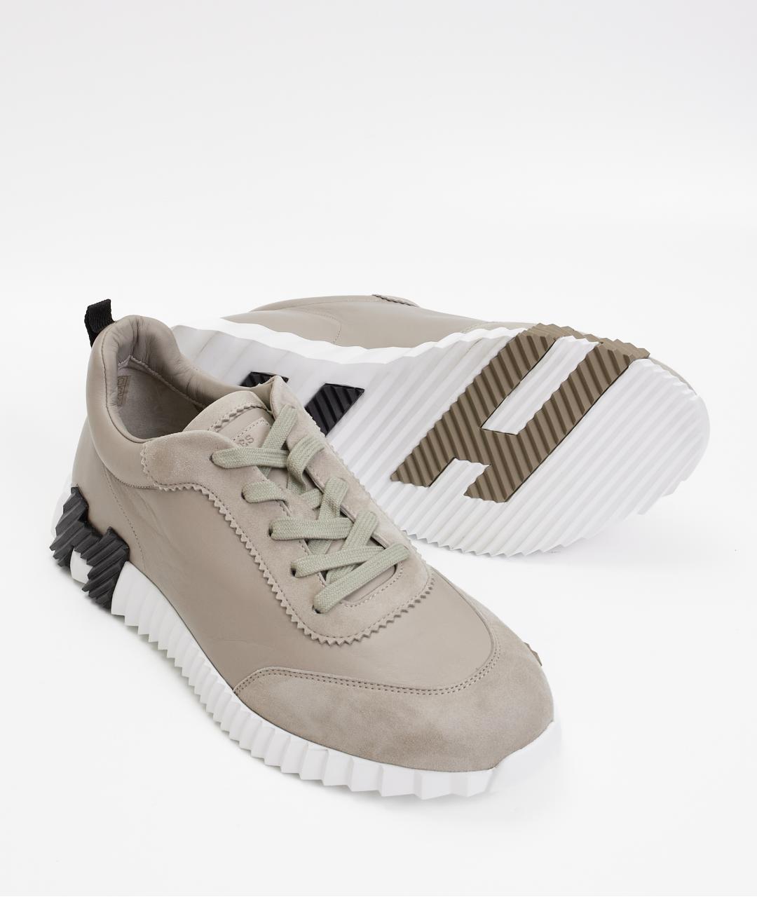 HERMES Серые кожаные низкие кроссовки / кеды, фото 6