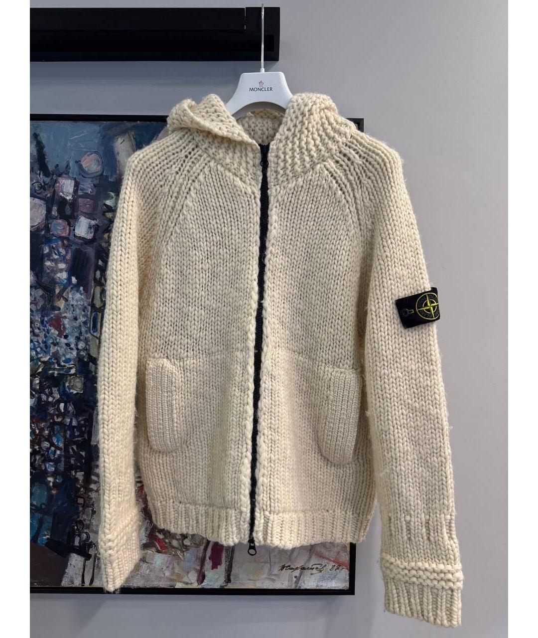 STONE ISLAND Белый шерстяной кардиган, фото 7