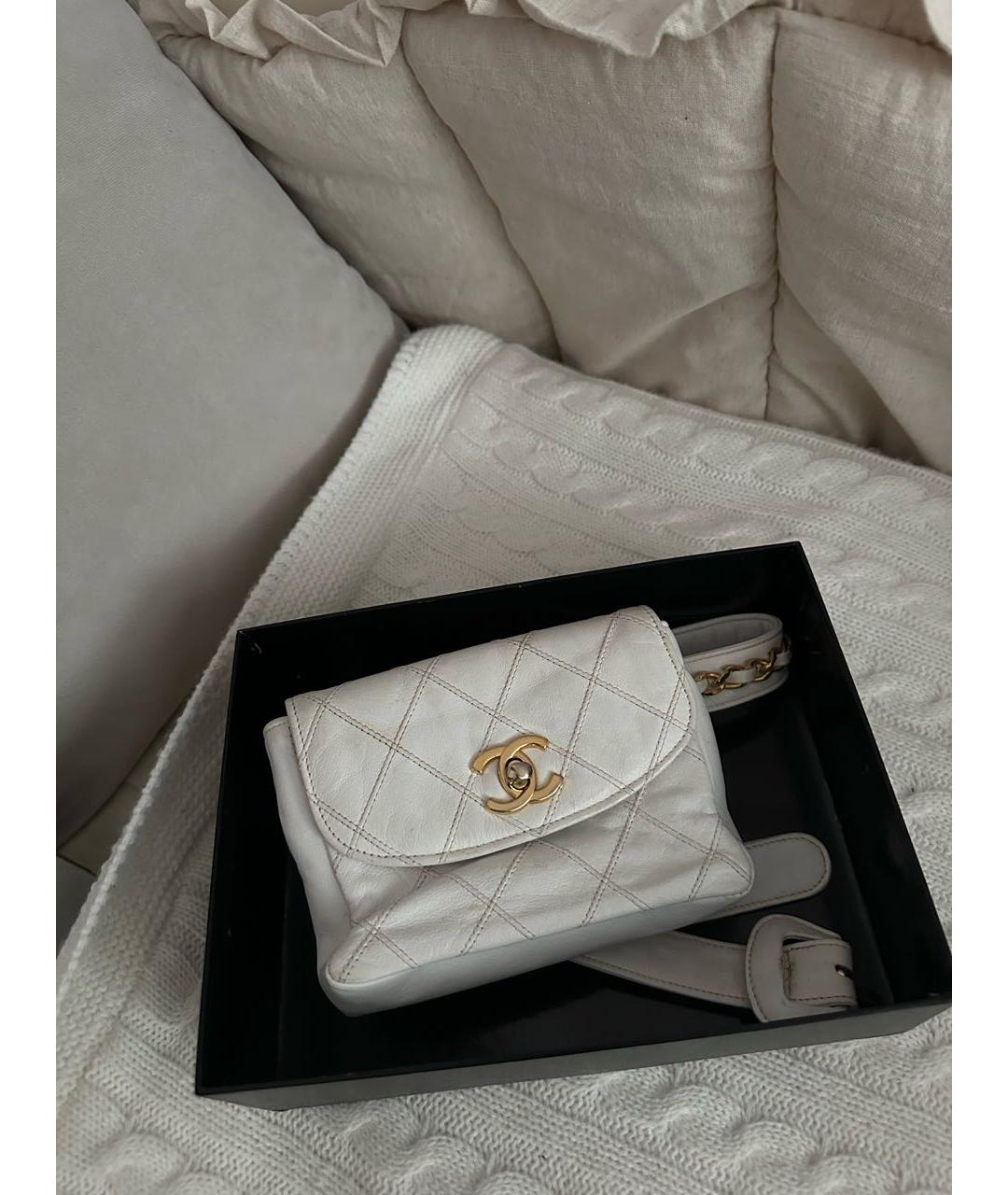 CHANEL Белая кожаная поясная сумка, фото 9