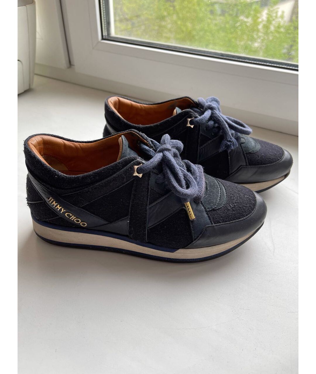JIMMY CHOO Темно-синие кожаные кроссовки, фото 5