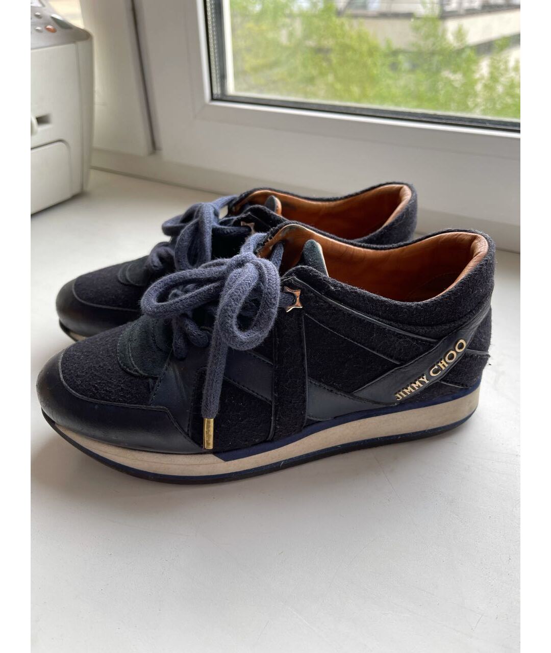 JIMMY CHOO Темно-синие кожаные кроссовки, фото 2