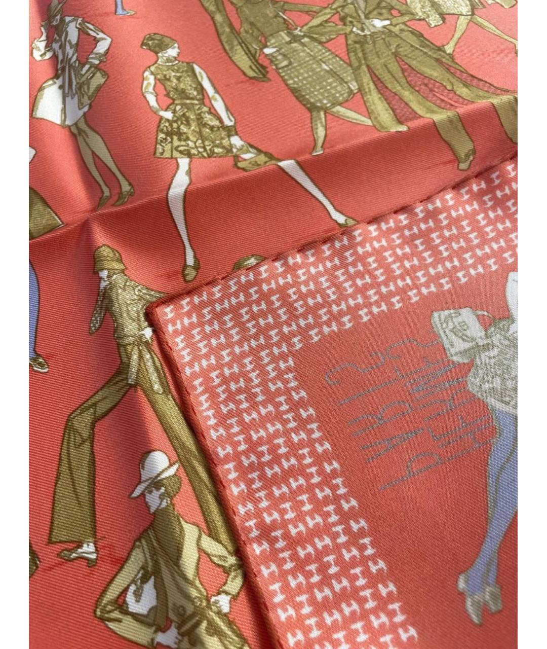 HERMES Коралловый шелковый платок, фото 5