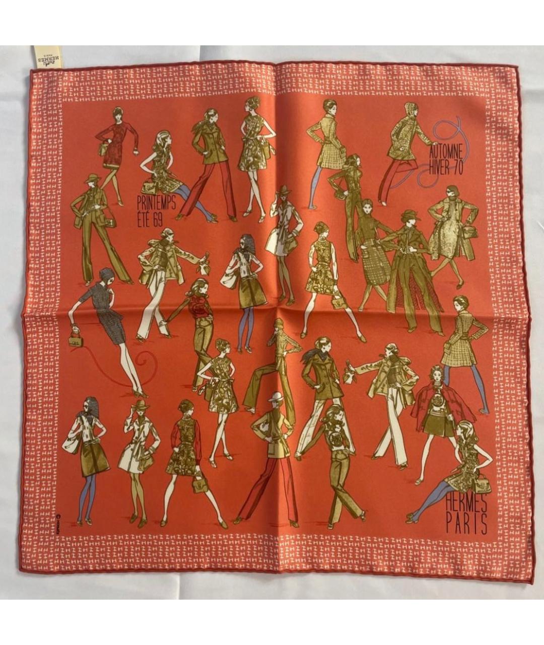 HERMES Коралловый шелковый платок, фото 7