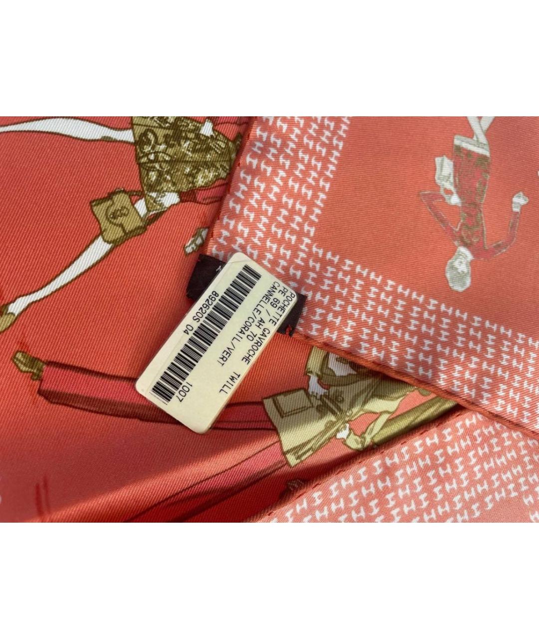 HERMES Коралловый шелковый платок, фото 3