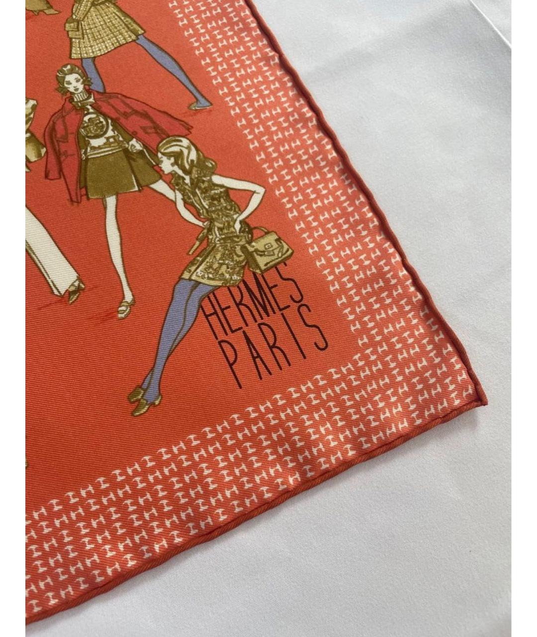 HERMES Коралловый шелковый платок, фото 2