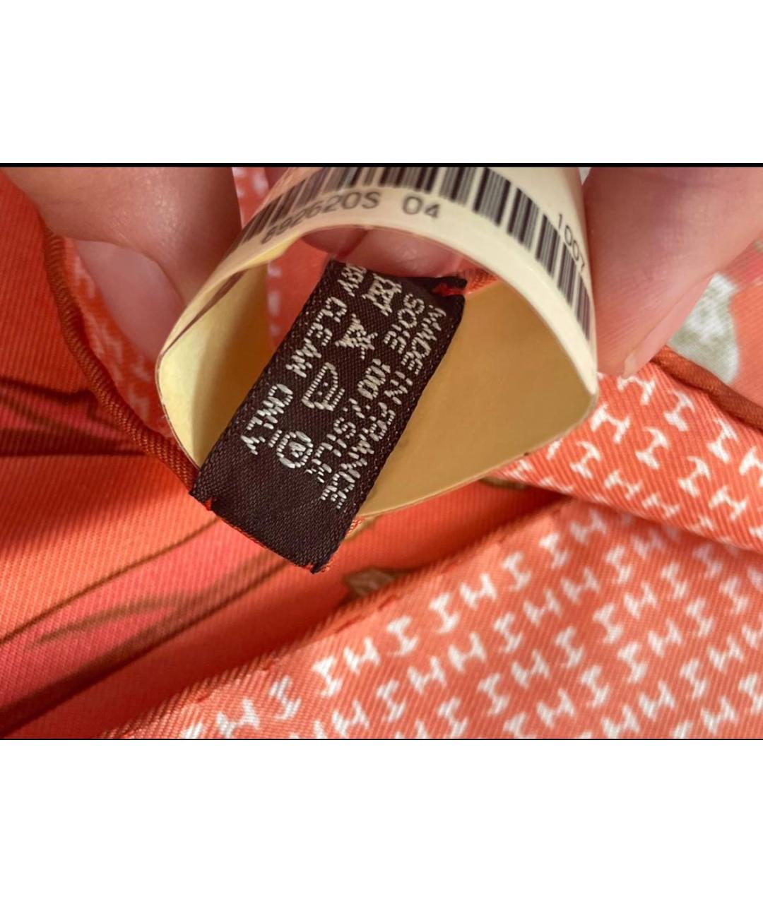 HERMES Коралловый шелковый платок, фото 4