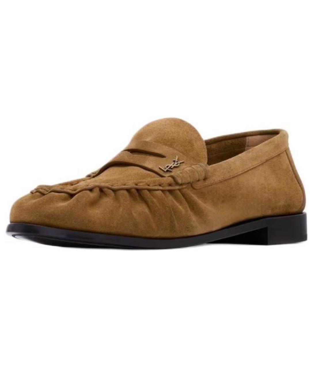 SAINT LAURENT Коричневые замшевые лоферы, фото 4