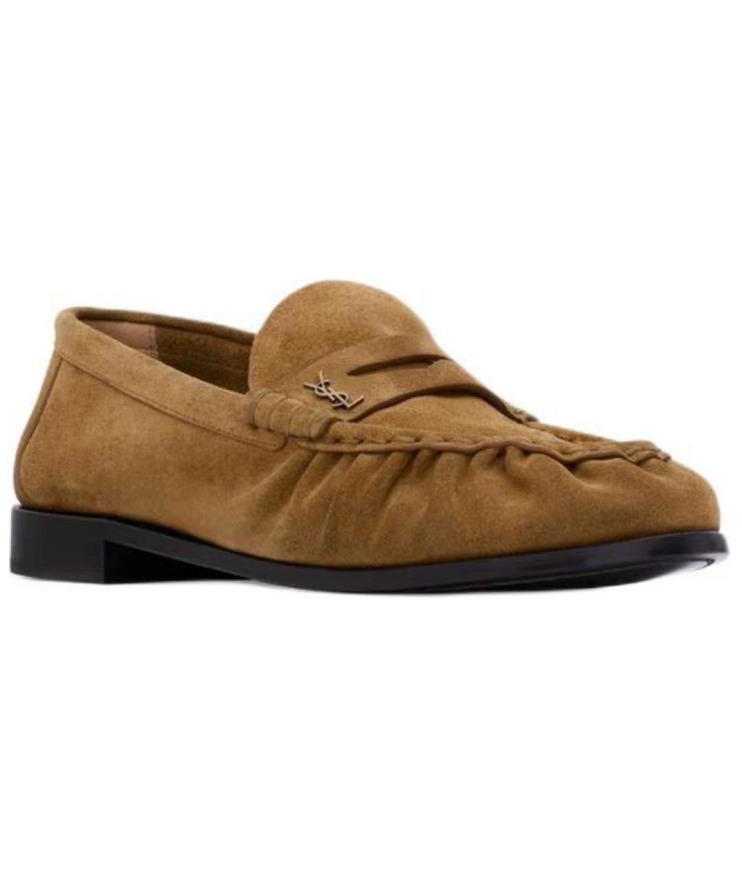 SAINT LAURENT Коричневые замшевые лоферы, фото 3
