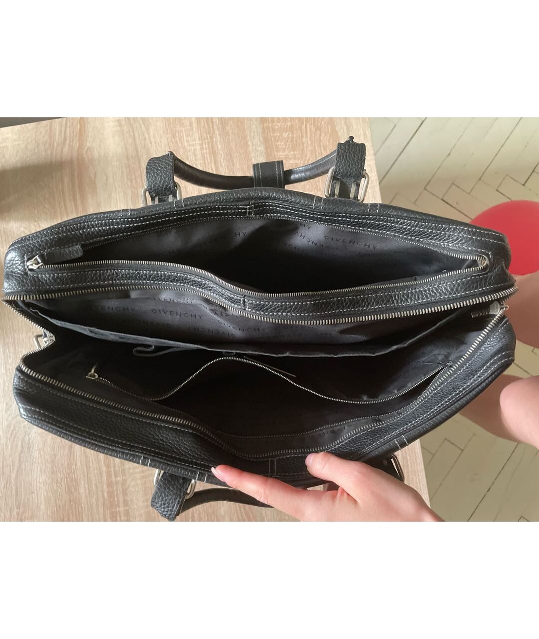 GIVENCHY Черный кожаный портфель, фото 4