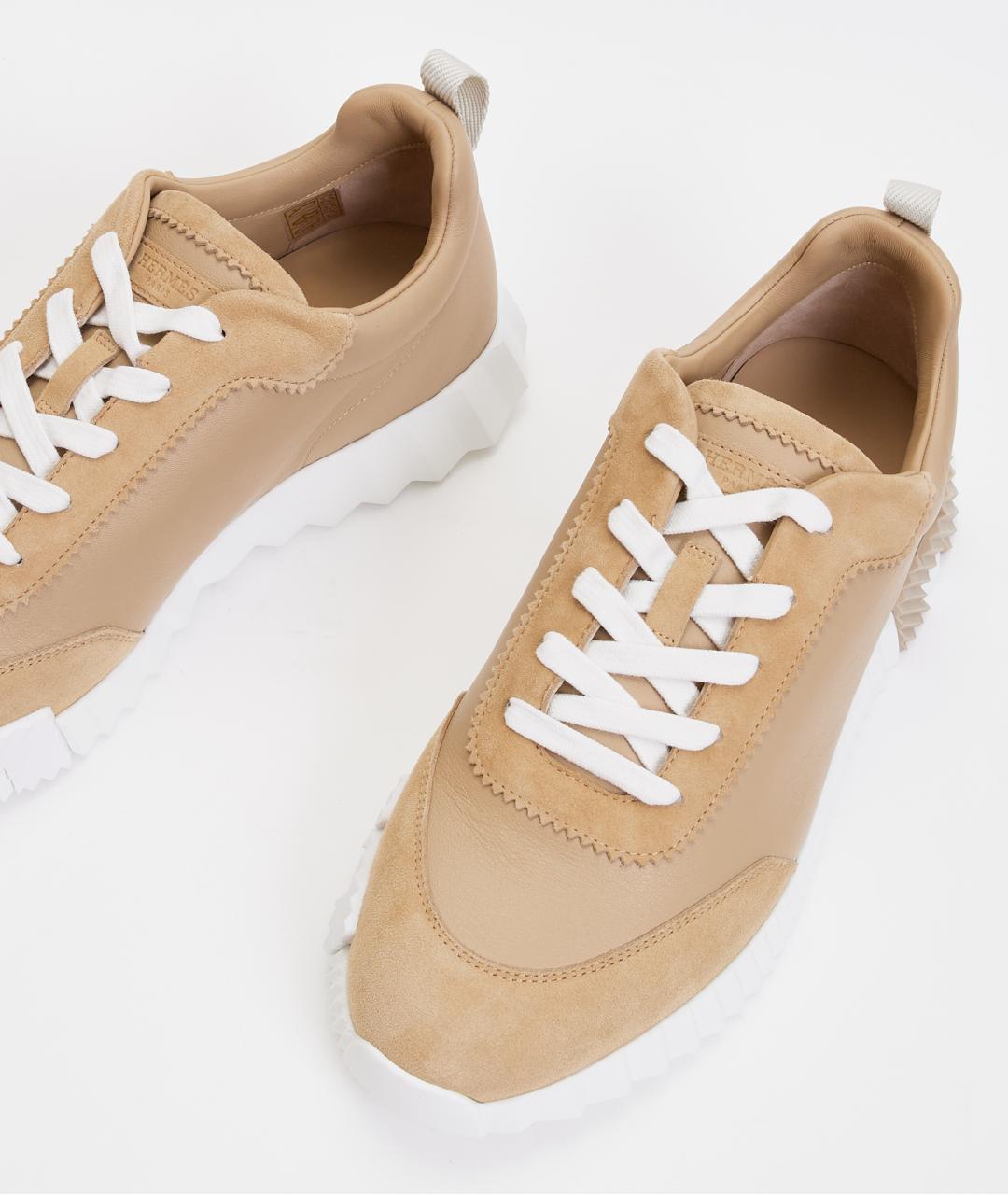 HERMES Бежевые кожаные низкие кроссовки / кеды, фото 4