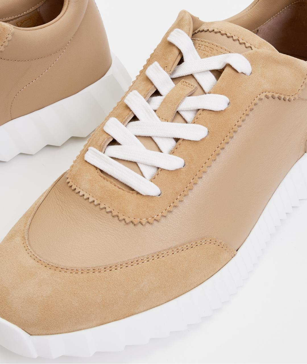 HERMES Бежевые кожаные низкие кроссовки / кеды, фото 6