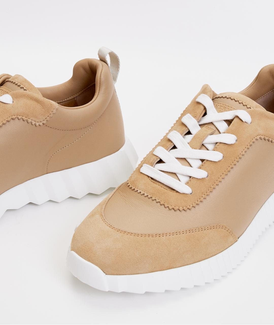 HERMES Бежевые кожаные низкие кроссовки / кеды, фото 5