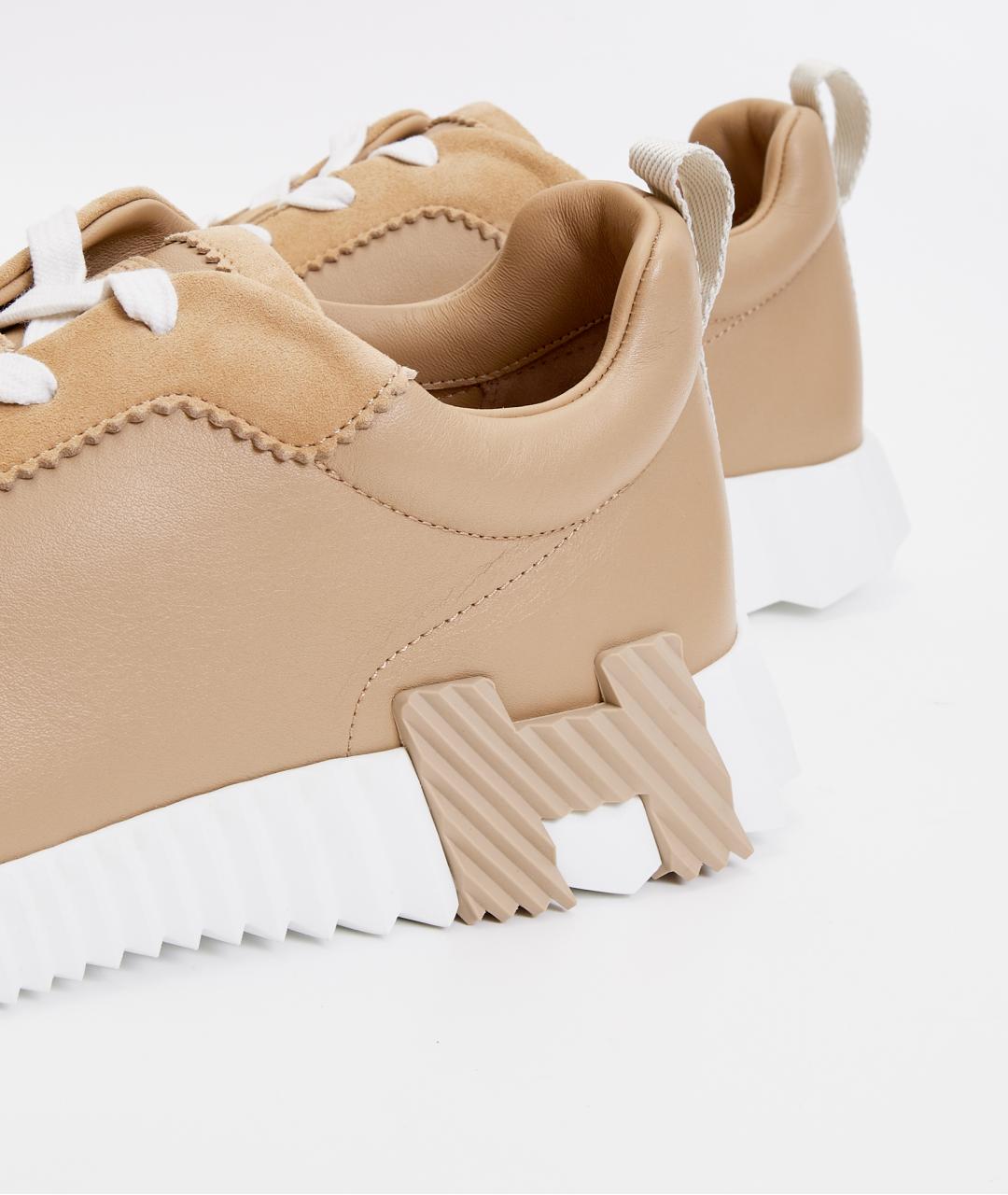 HERMES Бежевые кожаные низкие кроссовки / кеды, фото 7