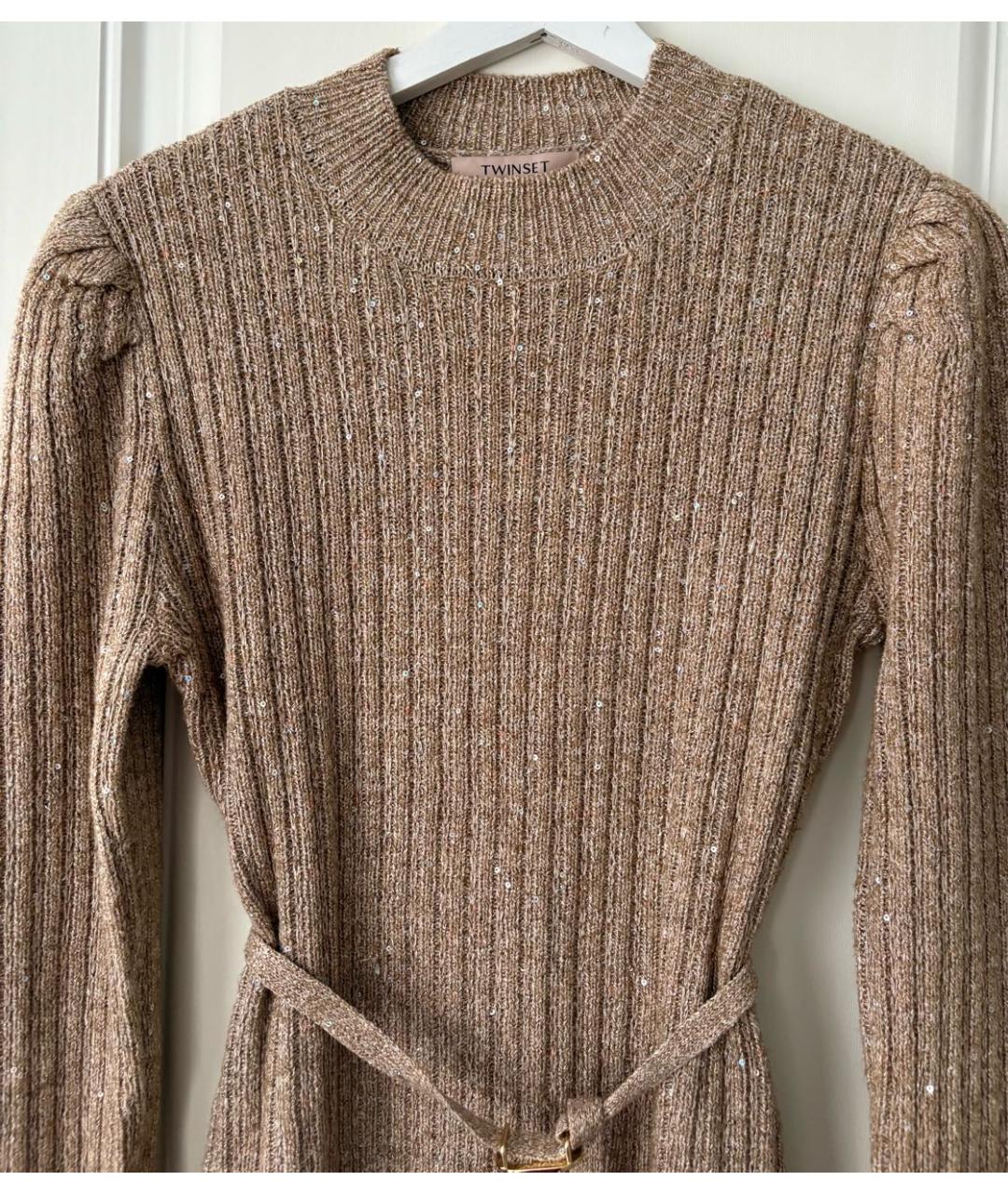 TWIN-SET Бежевое полиэстеровое платье, фото 3