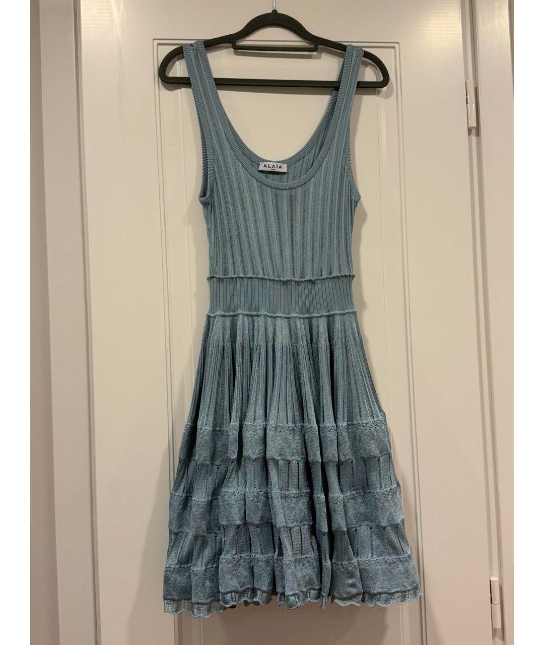 ALAIA Голубое вискозное коктейльное платье, фото 6
