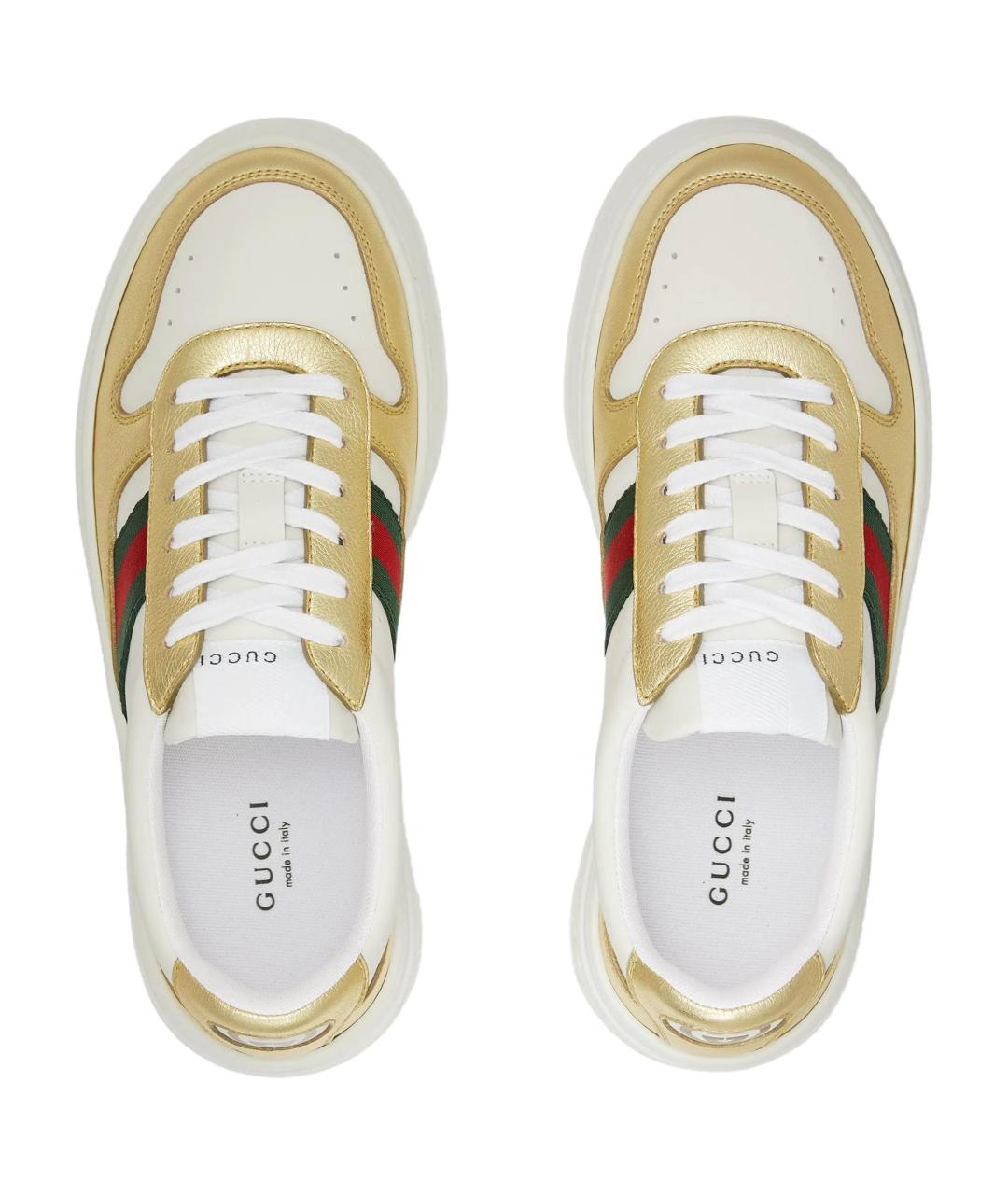 GUCCI Золотые кожаные кроссовки, фото 4