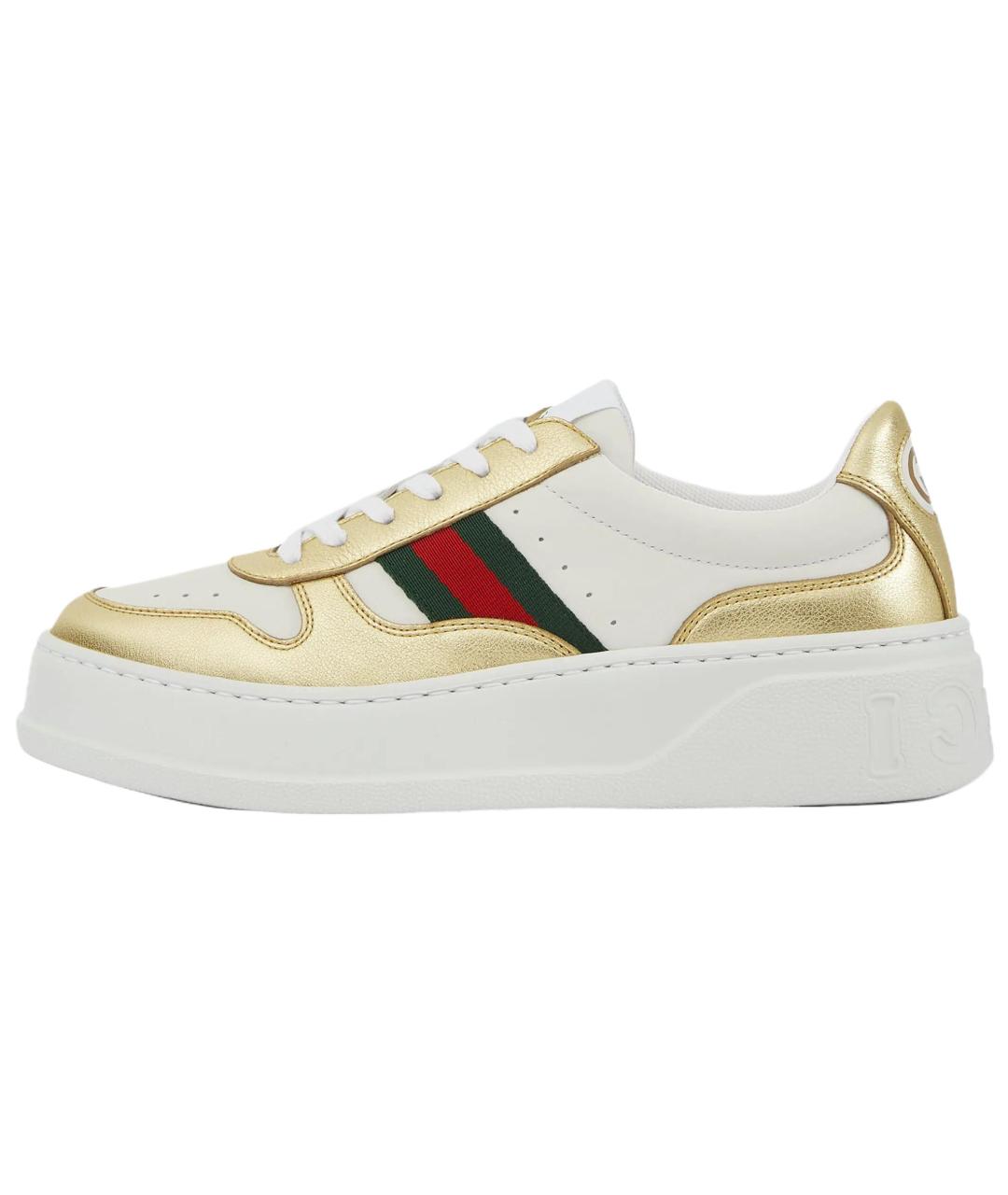 GUCCI Золотые кожаные кроссовки, фото 2