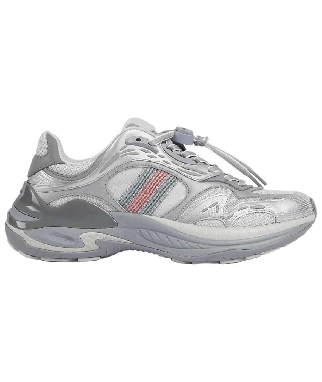 GUCCI Серебряные кожаные кроссовки, фото 1