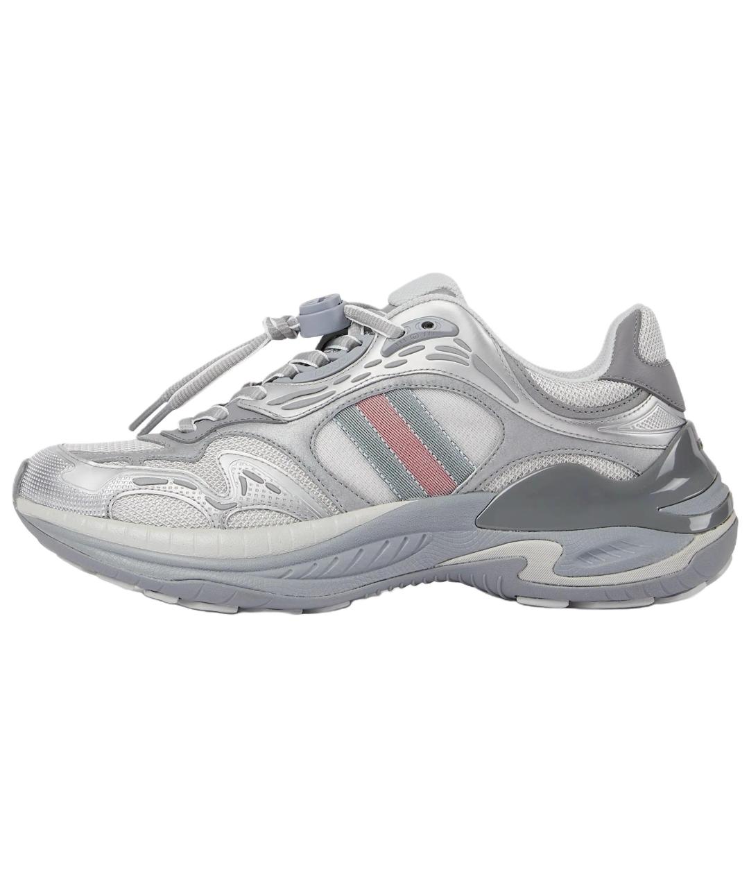 GUCCI Серебряные кожаные кроссовки, фото 2