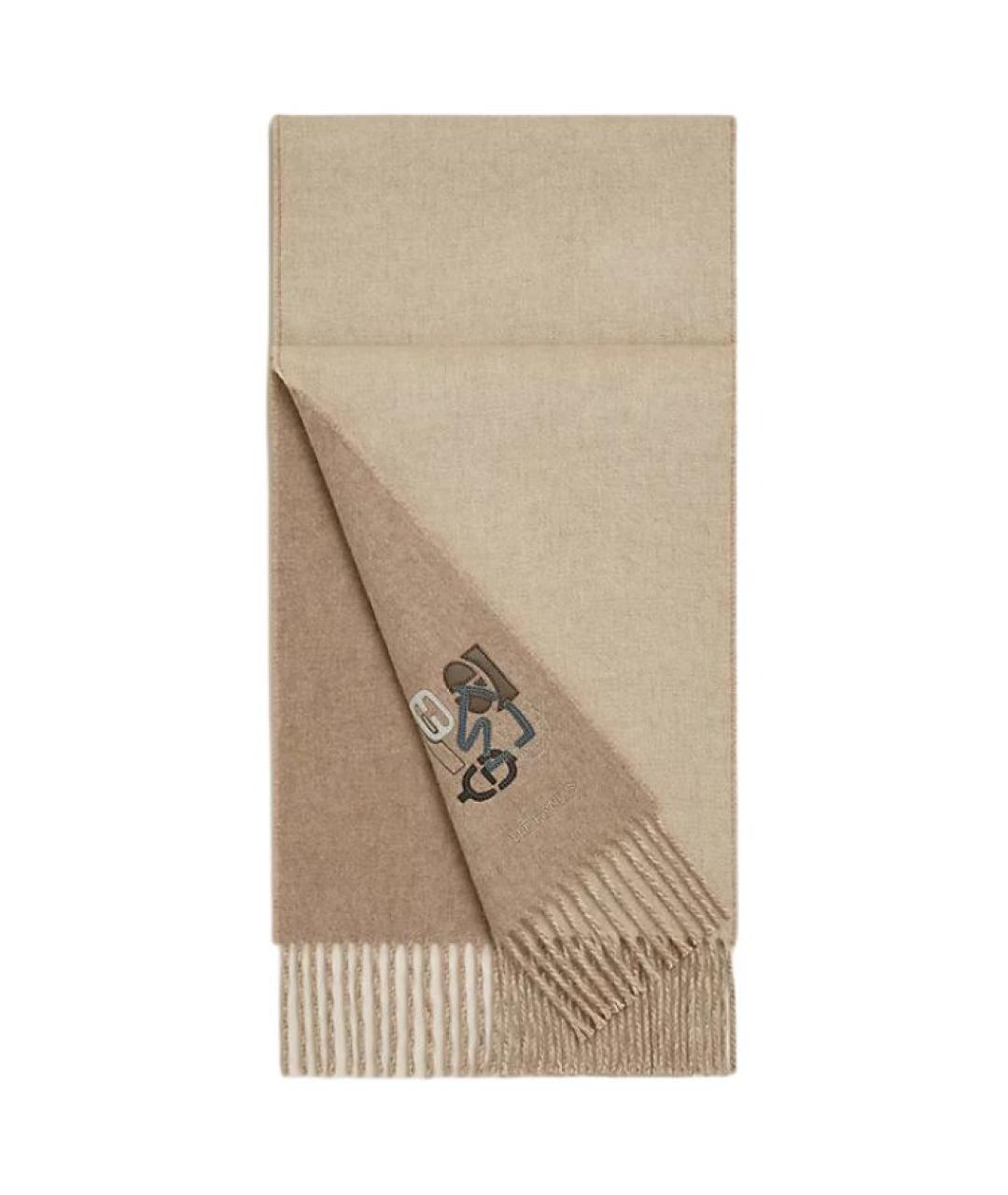 HERMES Бежевый кашемировый шарф, фото 1