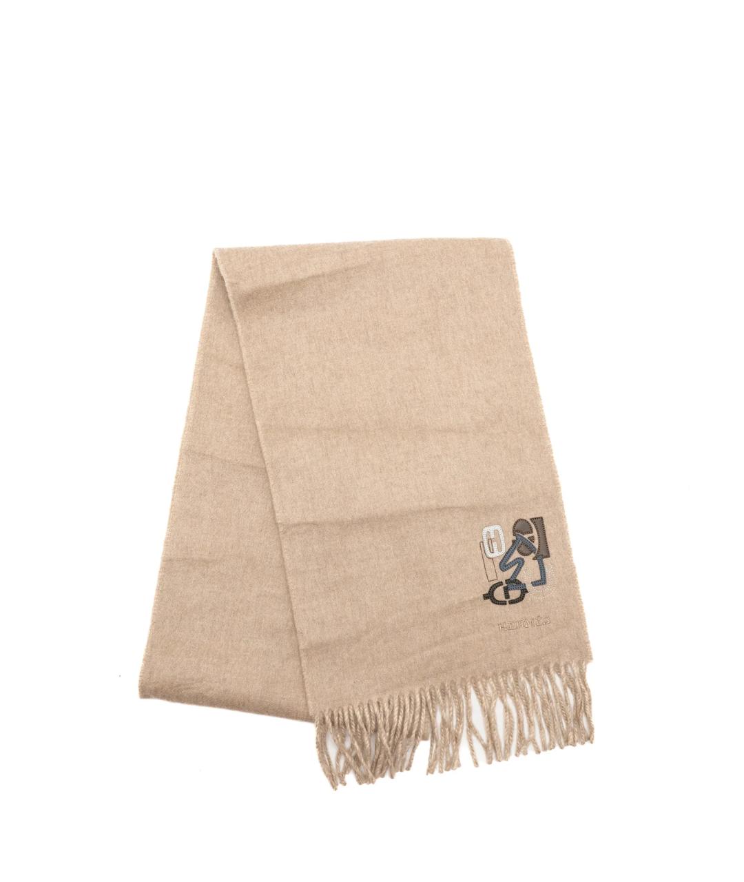 HERMES Бежевый кашемировый шарф, фото 3