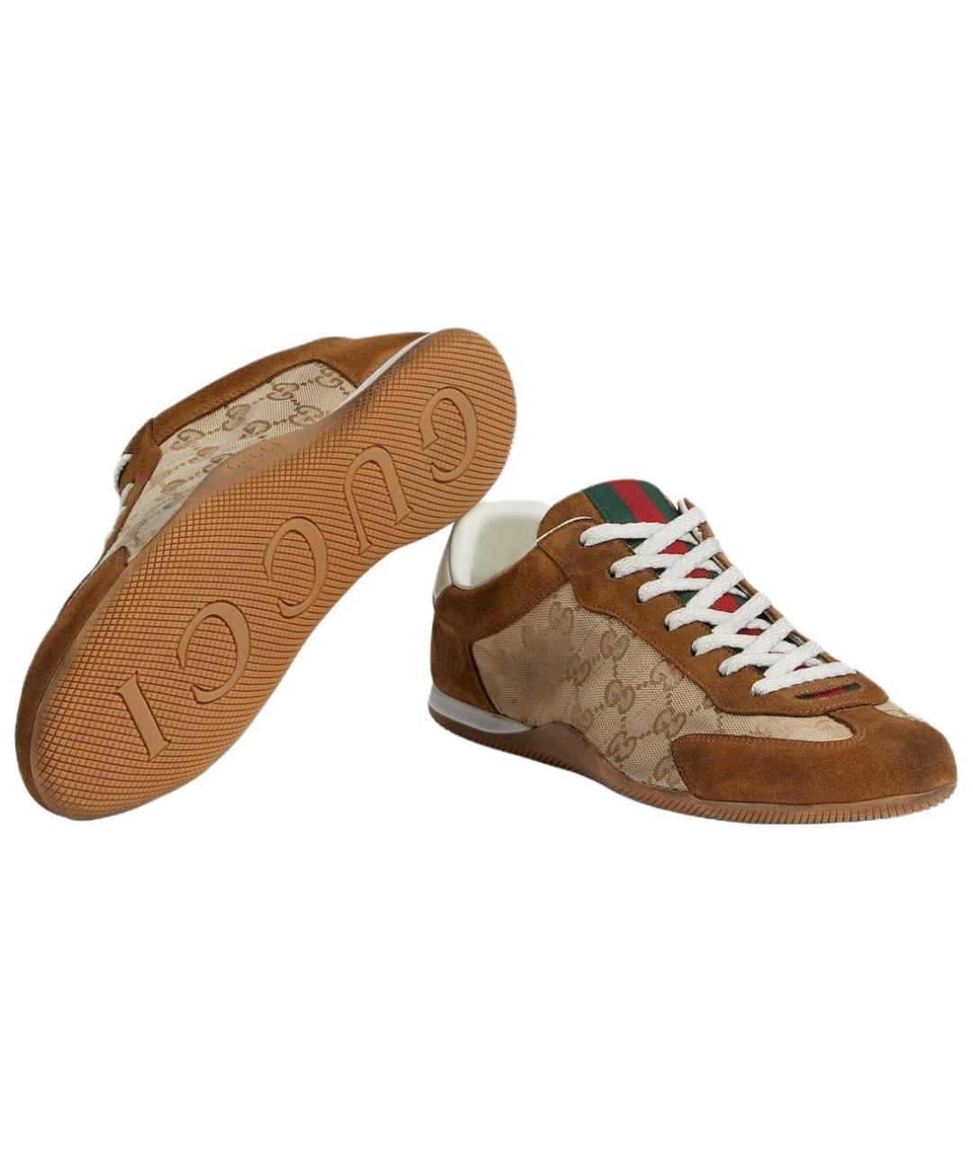 GUCCI Бежевые замшевые низкие кроссовки / кеды, фото 5