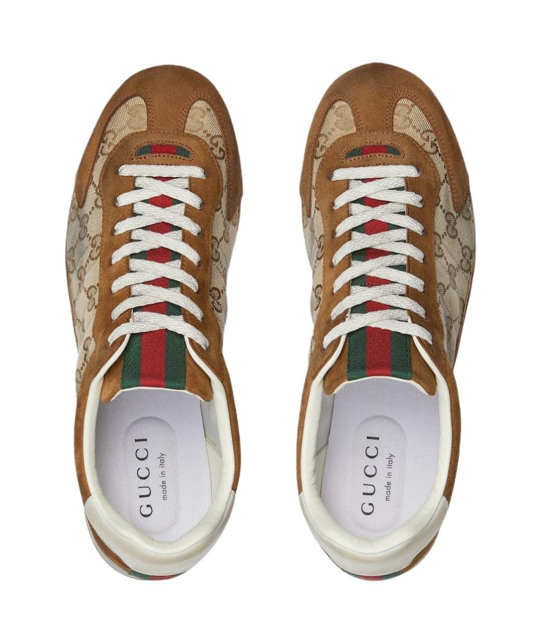 GUCCI Бежевые замшевые низкие кроссовки / кеды, фото 3