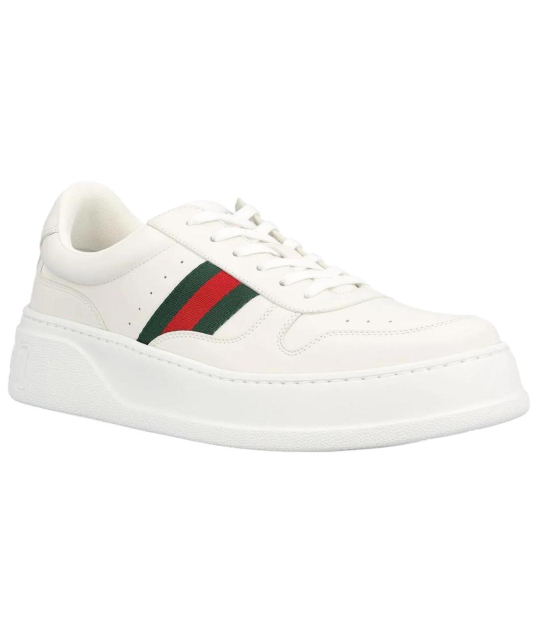 GUCCI Белые кожаные низкие кроссовки / кеды, фото 3