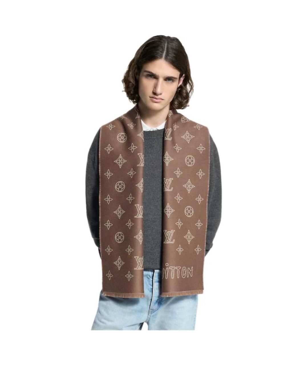 LOUIS VUITTON Коричневый шерстяной шарф, фото 3