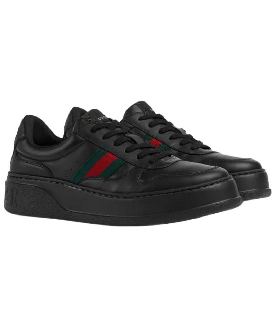 GUCCI Черные кожаные низкие кроссовки / кеды, фото 3