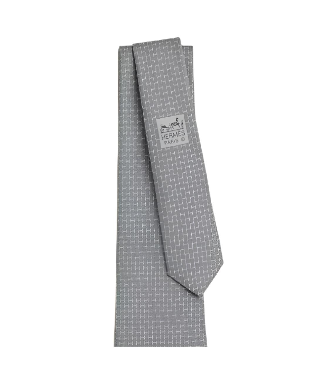 HERMES Серый шелковый галстук, фото 2