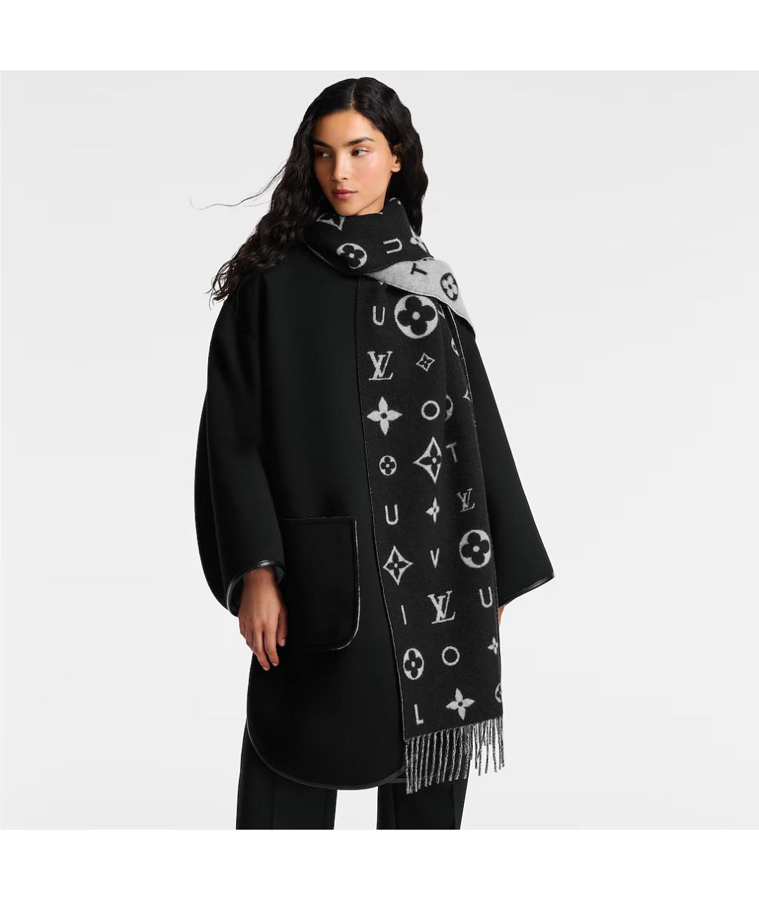 LOUIS VUITTON Черный кашемировый шарф, фото 3