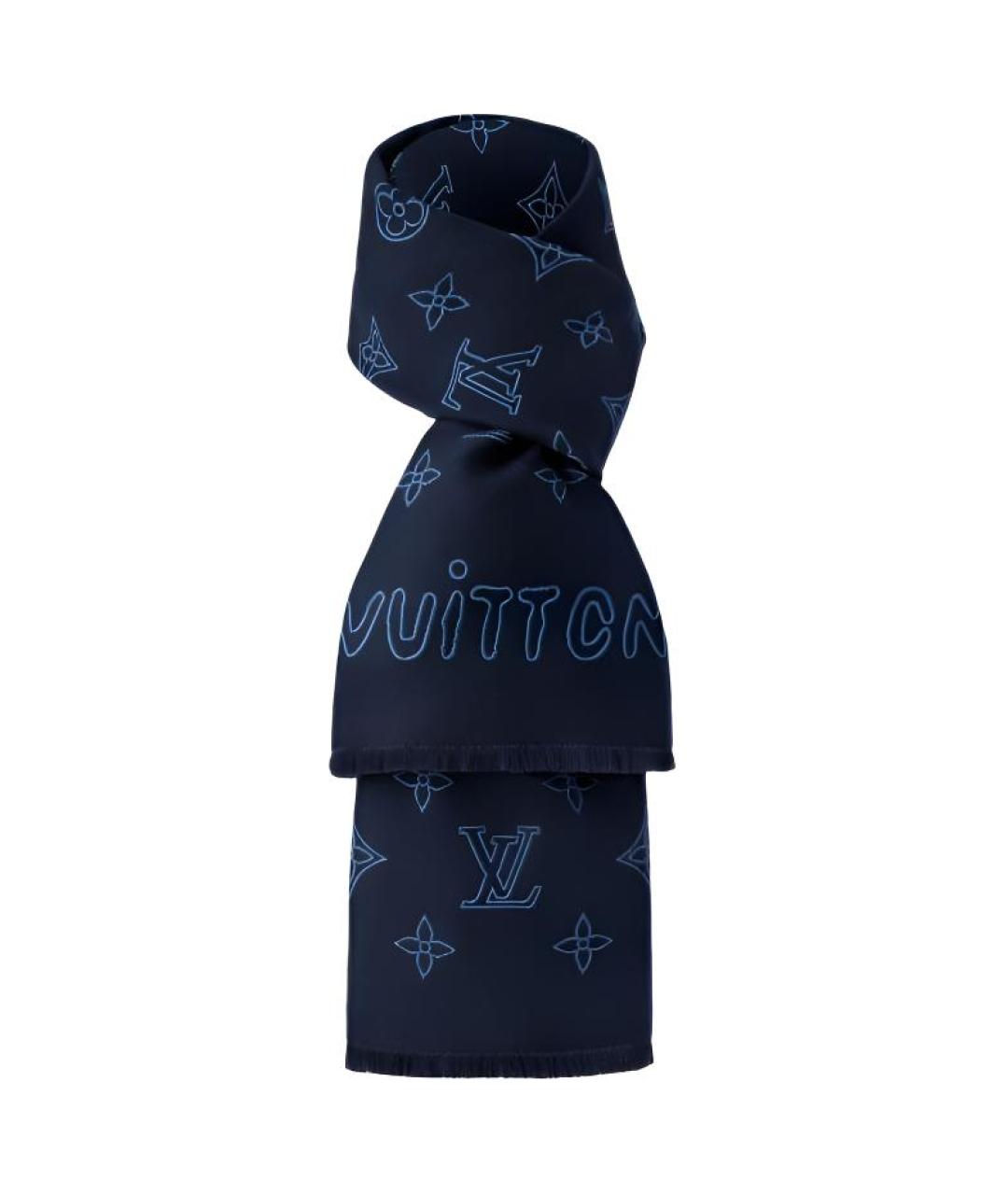 LOUIS VUITTON Синий шерстяной шарф, фото 2